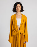 YELLOW PLISSE WRAP BLOUSE