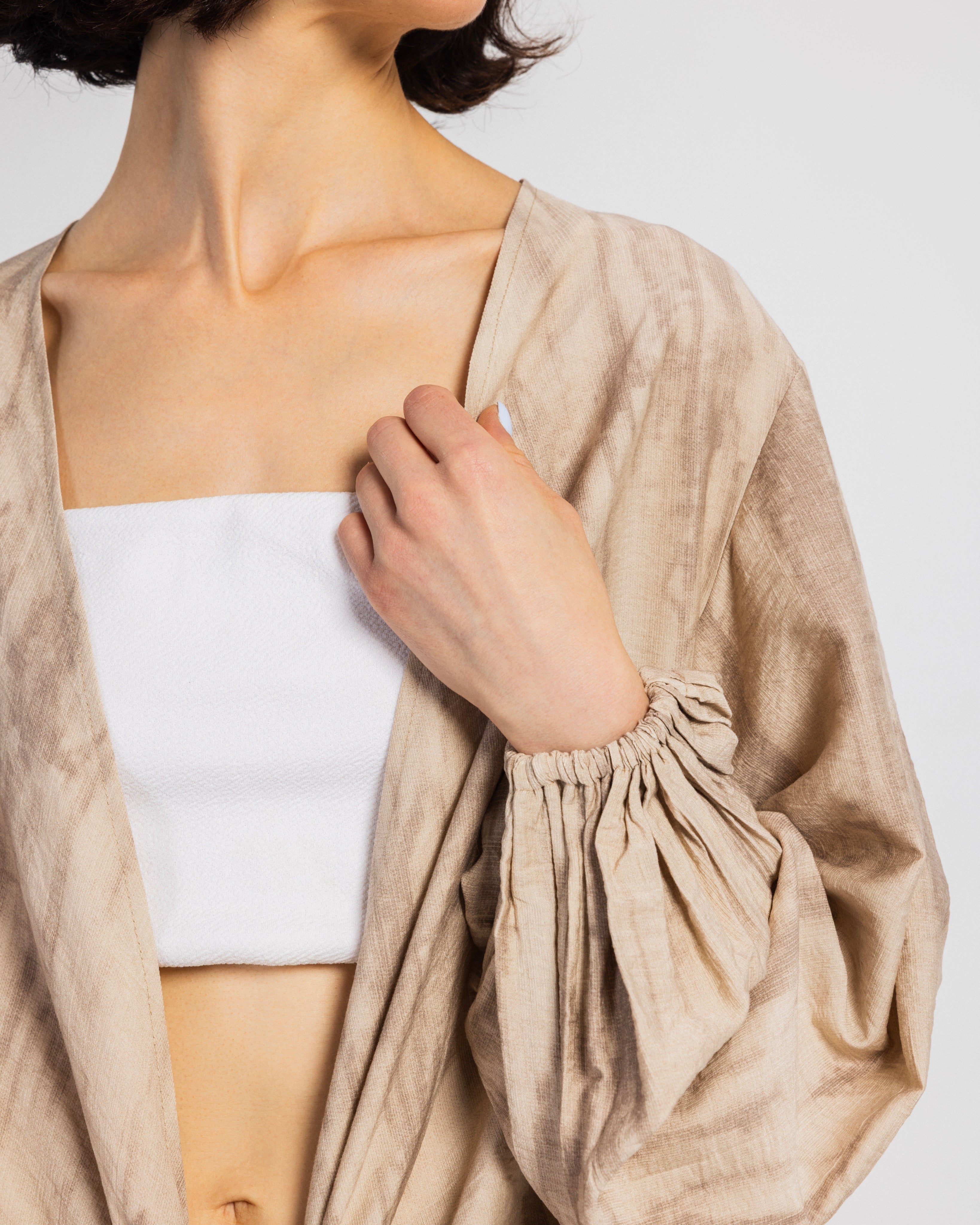 BEIGE TIGER LINEN BLOUSE