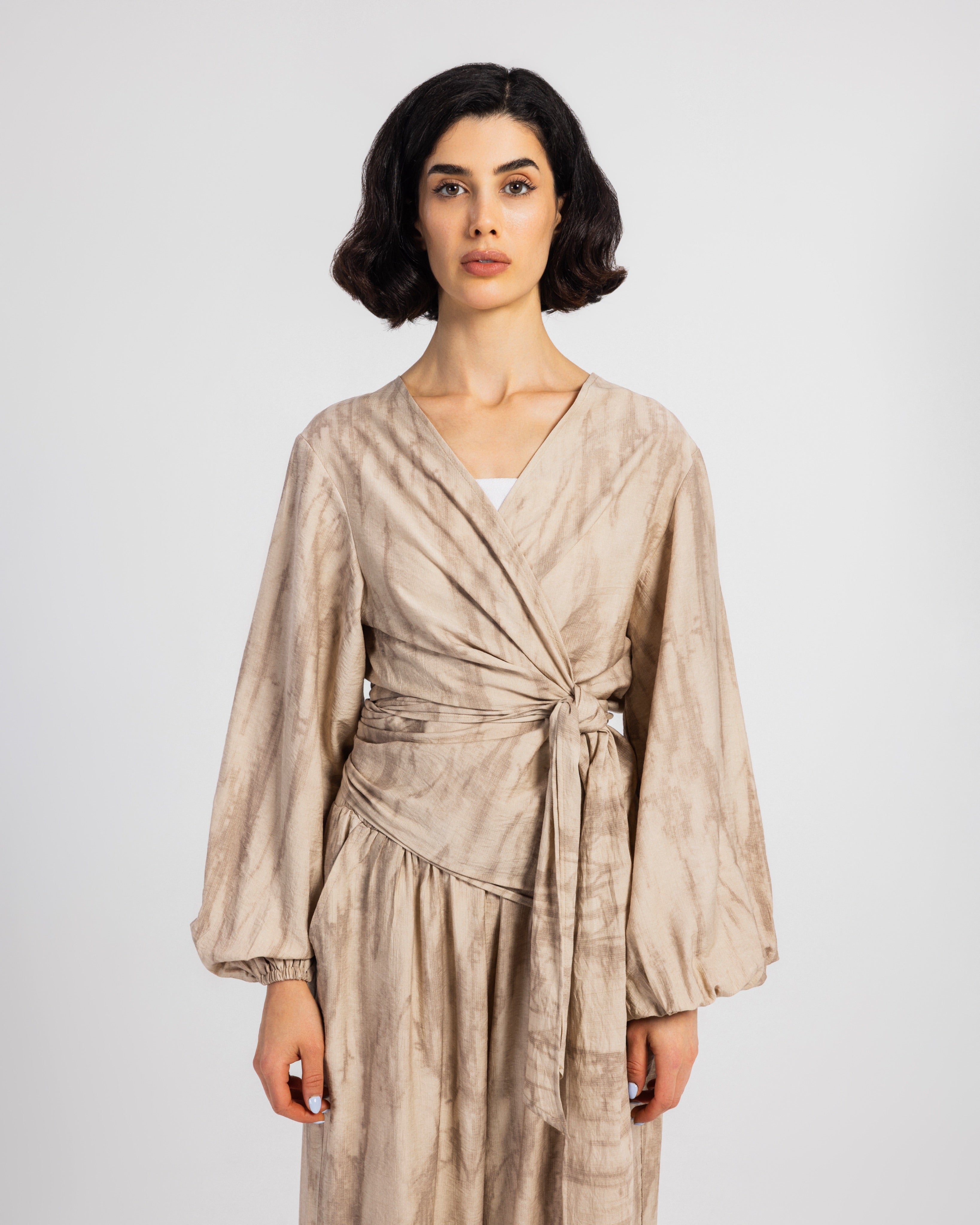 BEIGE TIGER LINEN BLOUSE