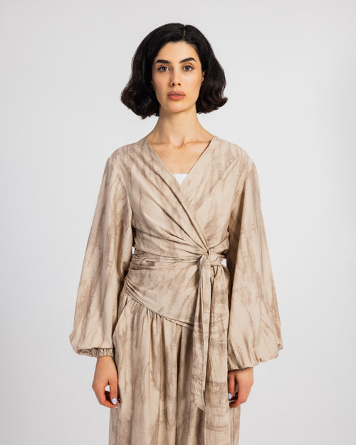 BEIGE TIGER LINEN BLOUSE