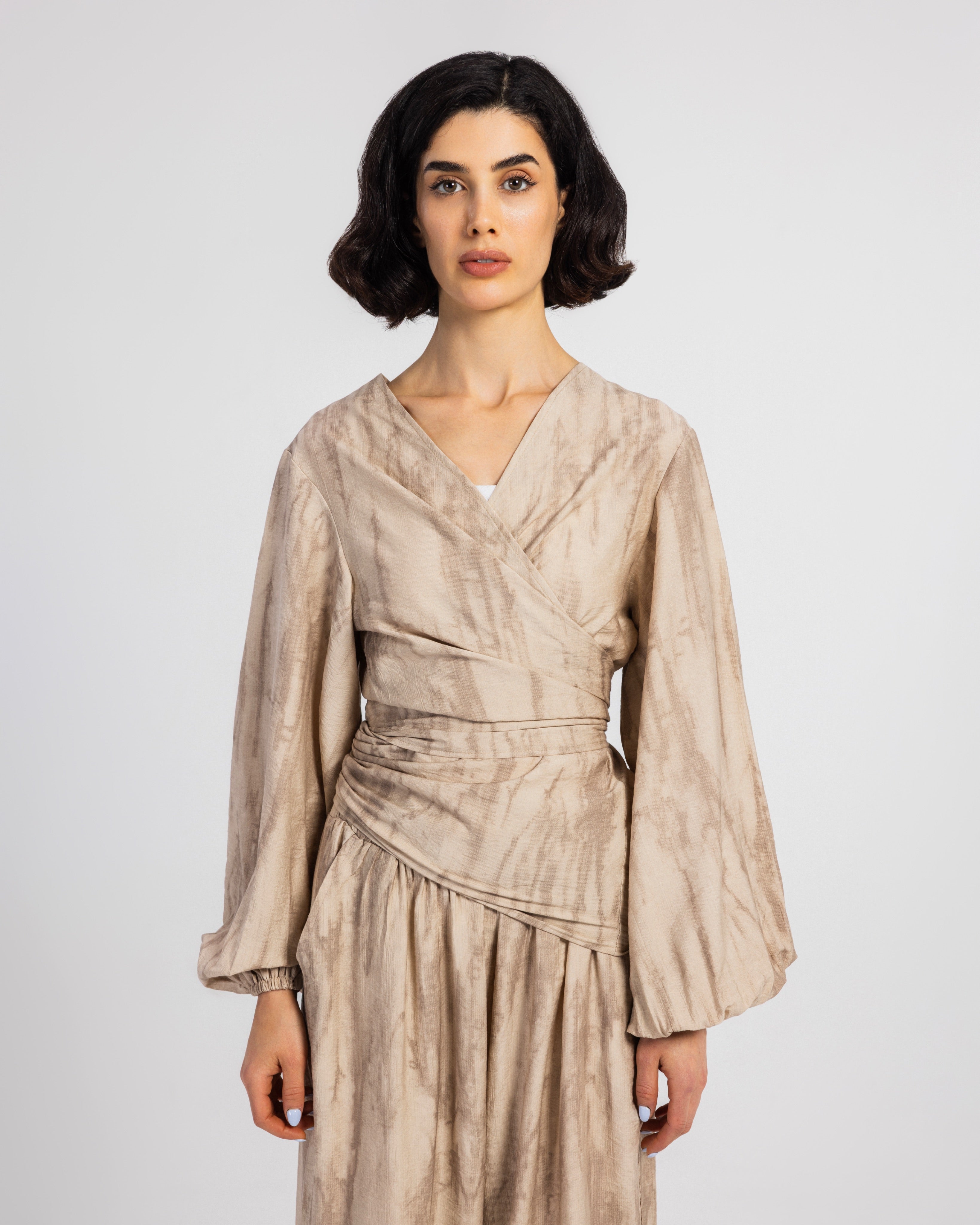 BEIGE TIGER LINEN BLOUSE