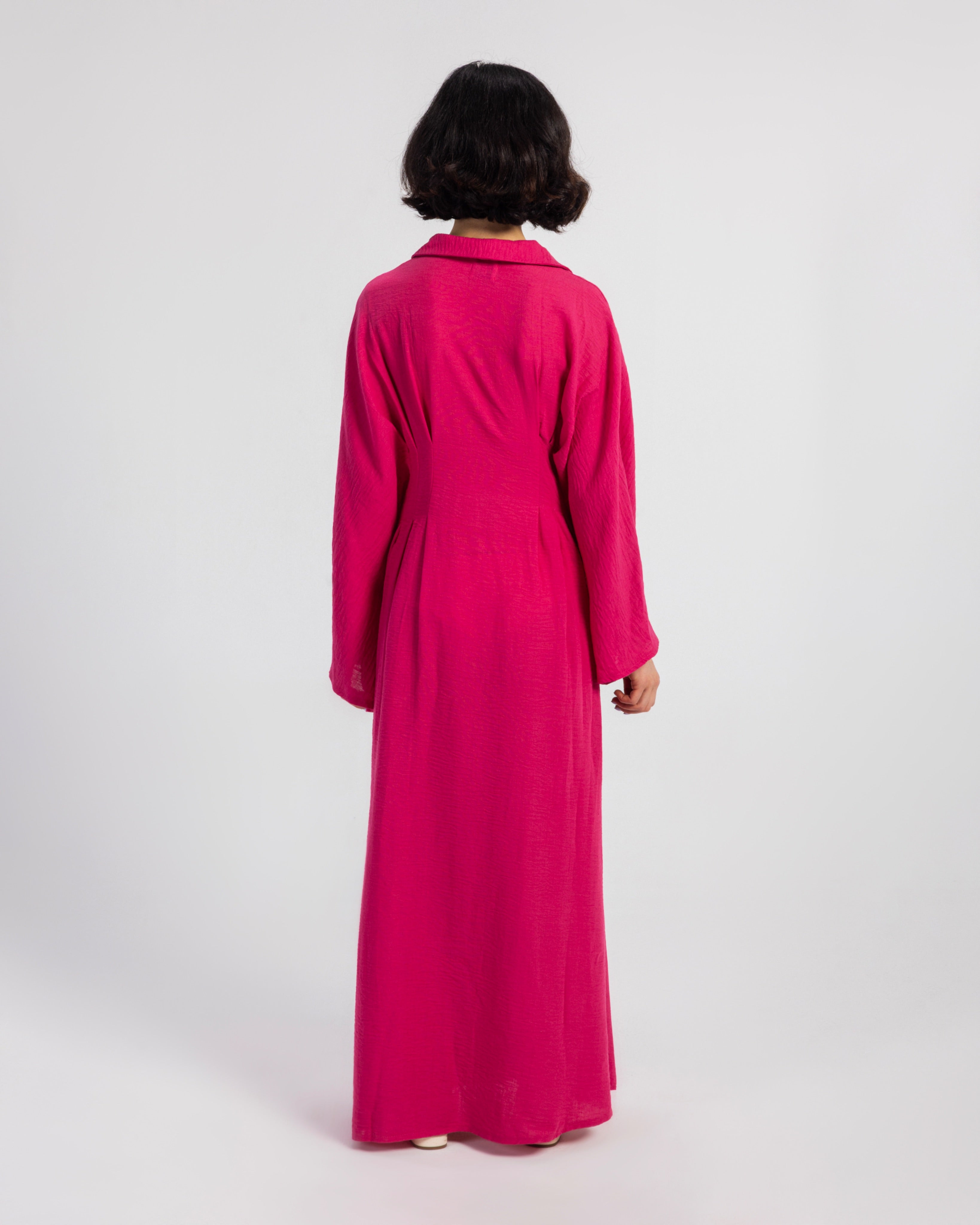FUCHSIA LINEN DRESS WITH PLEATS