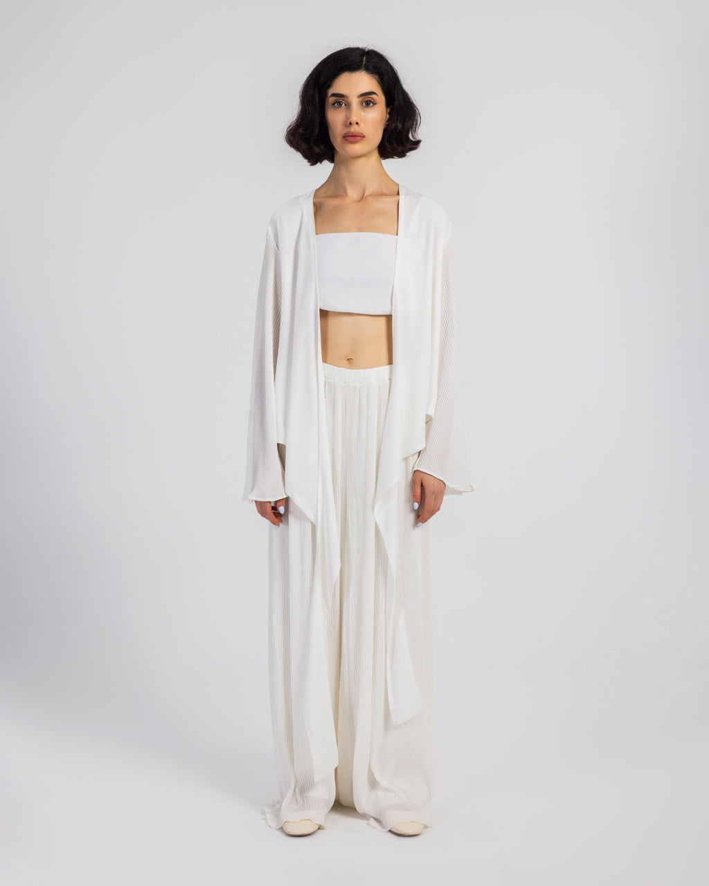 WHITE PLISSE WRAP BLOUSE