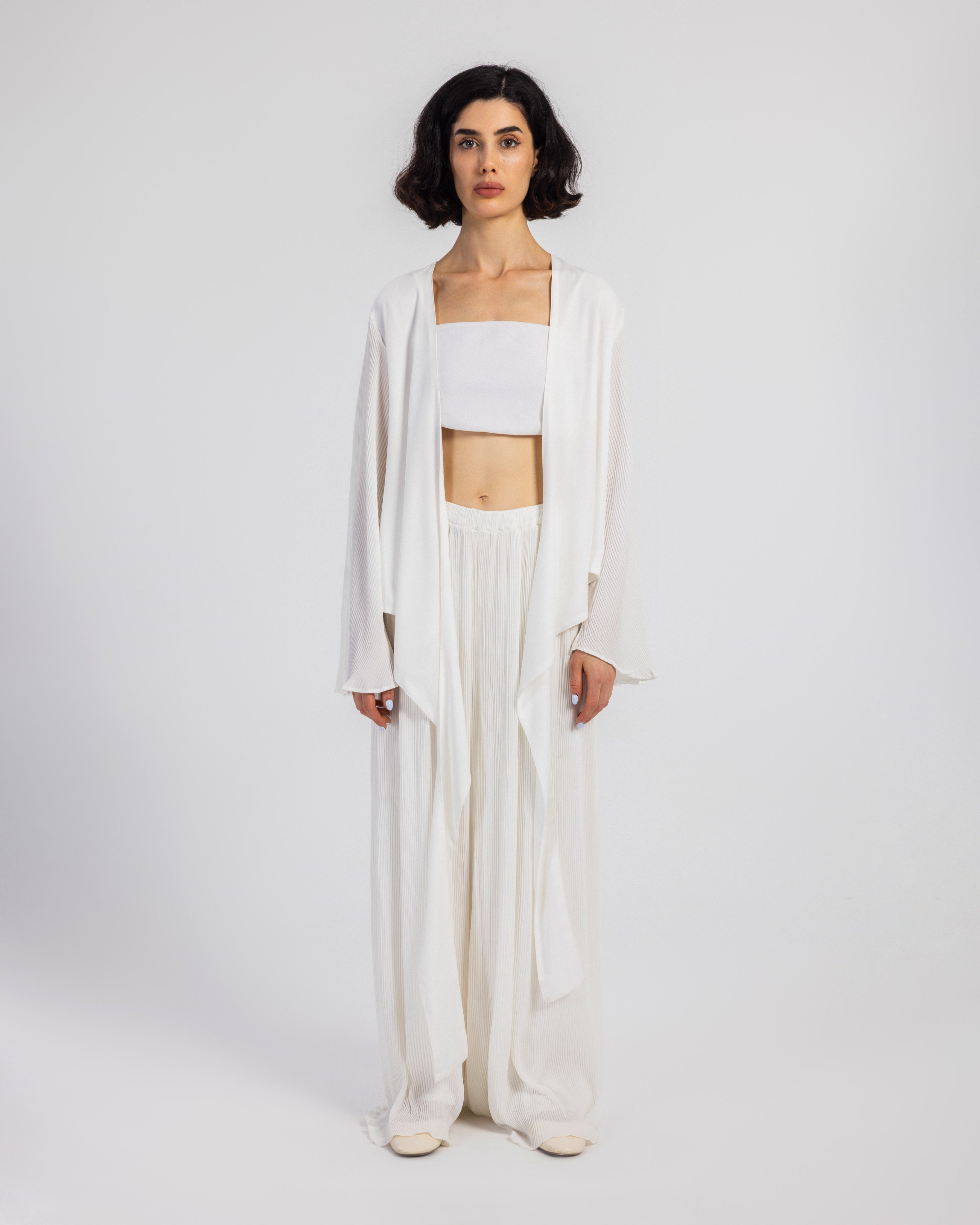 WHITE PLISSE WRAP BLOUSE