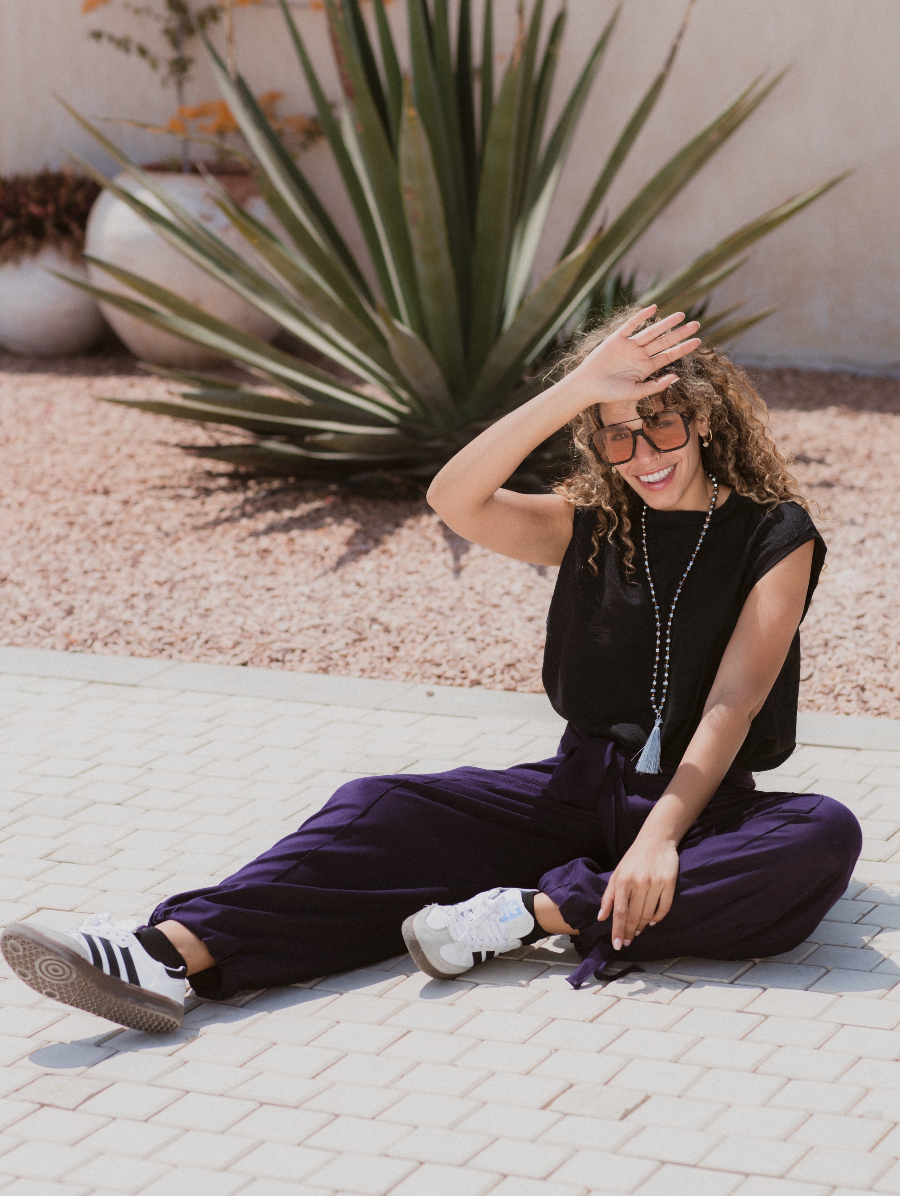 PURPLE SOFT LINEN BALOON PANTS