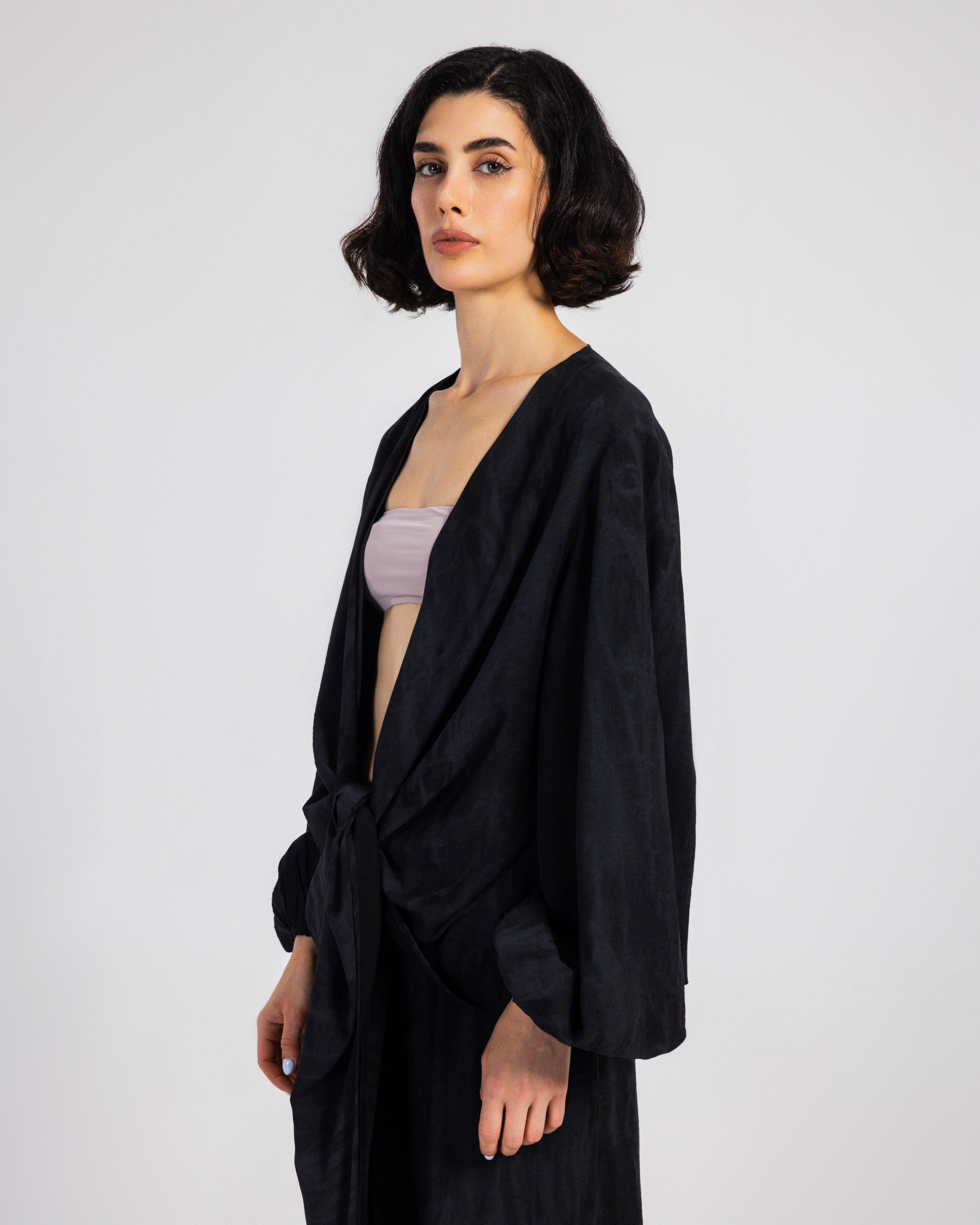 BLACK TIGER LINEN BLOUSE