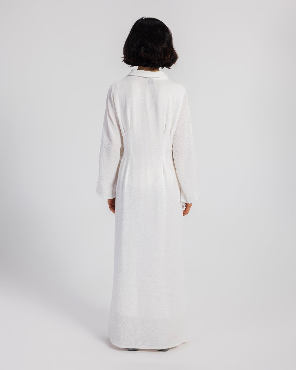 WHITE LINEN DRESS WITH PLEATS