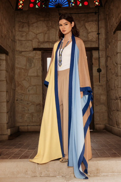 PASTEL YELLOWxPASTEL BLUE COLORBLOCK KIMONO