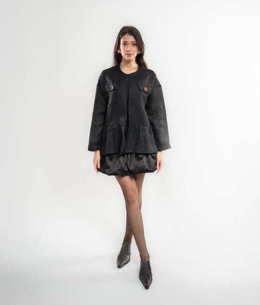 BLACK LINEN CARDIGAN