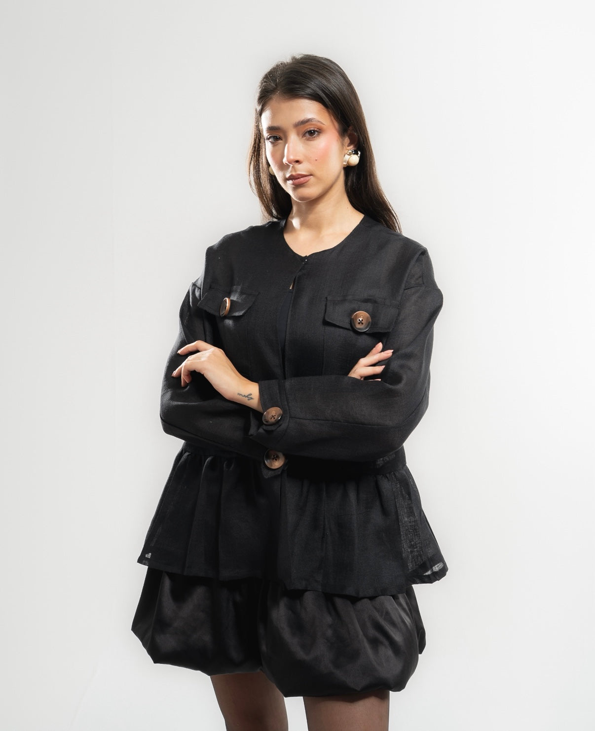BLACK LINEN CARDIGAN