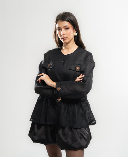 BLACK LINEN CARDIGAN