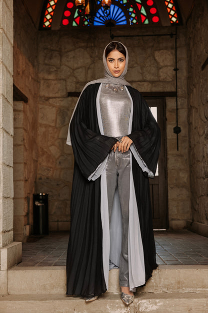 BLACK/GREY DOUBLE SIDED PLISSE ABAYA