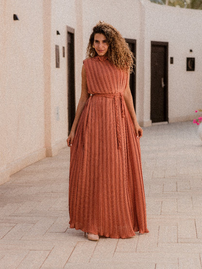 BEIGE PLISSE DRESS