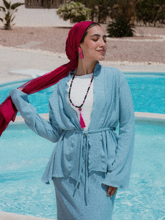 BLUE KORESHA CARDIGAN