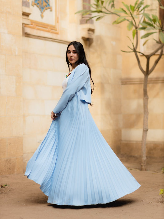 BABY BLUE HALF PLEATED ABAYA