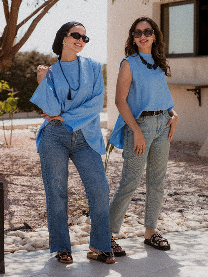 BLUE LINEN SLEEVELESS BASIC