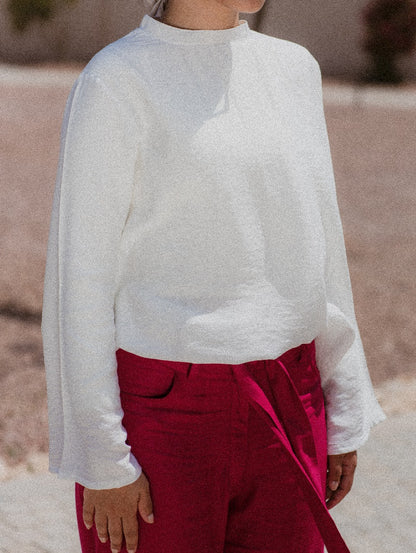 WHITE LINEN LONG SLEEVE BASIC