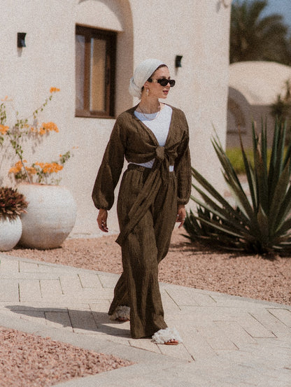 OLIVE GREEN PLISSE KORESHA SET