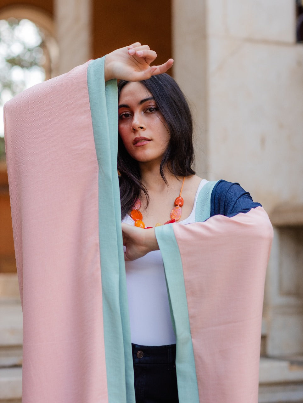CORALxNAVY COLORBLOCK KIMONO