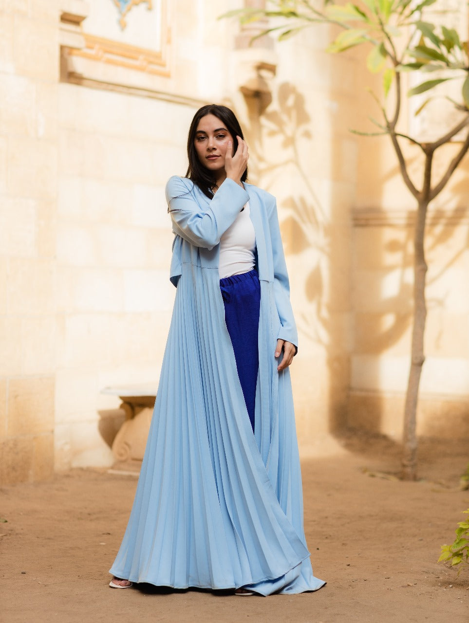 BABY BLUE HALF PLEATED ABAYA