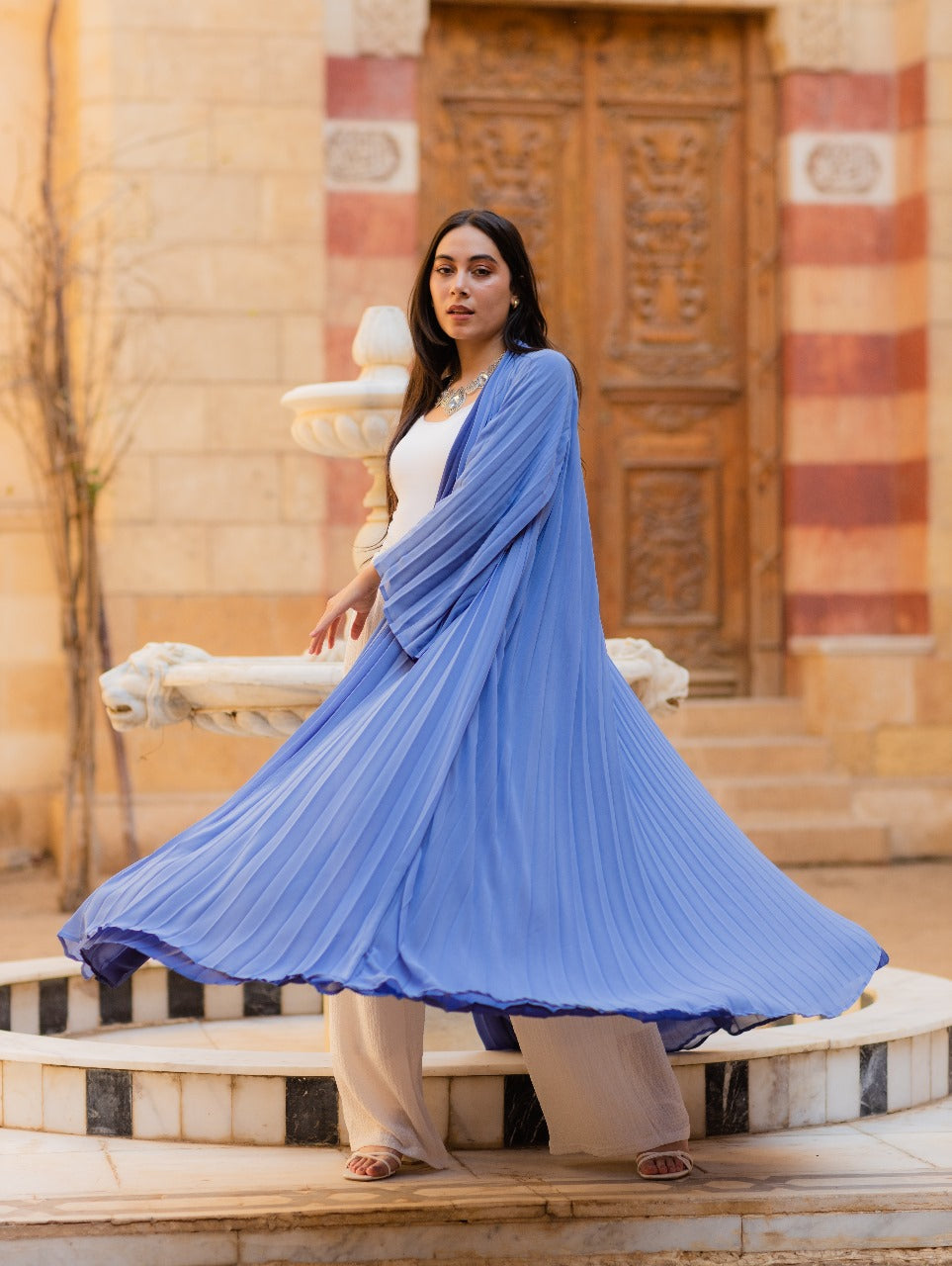 LIGHT BLUE/DARK BLUE DOUBLE SIDED PLISSE ABAYA