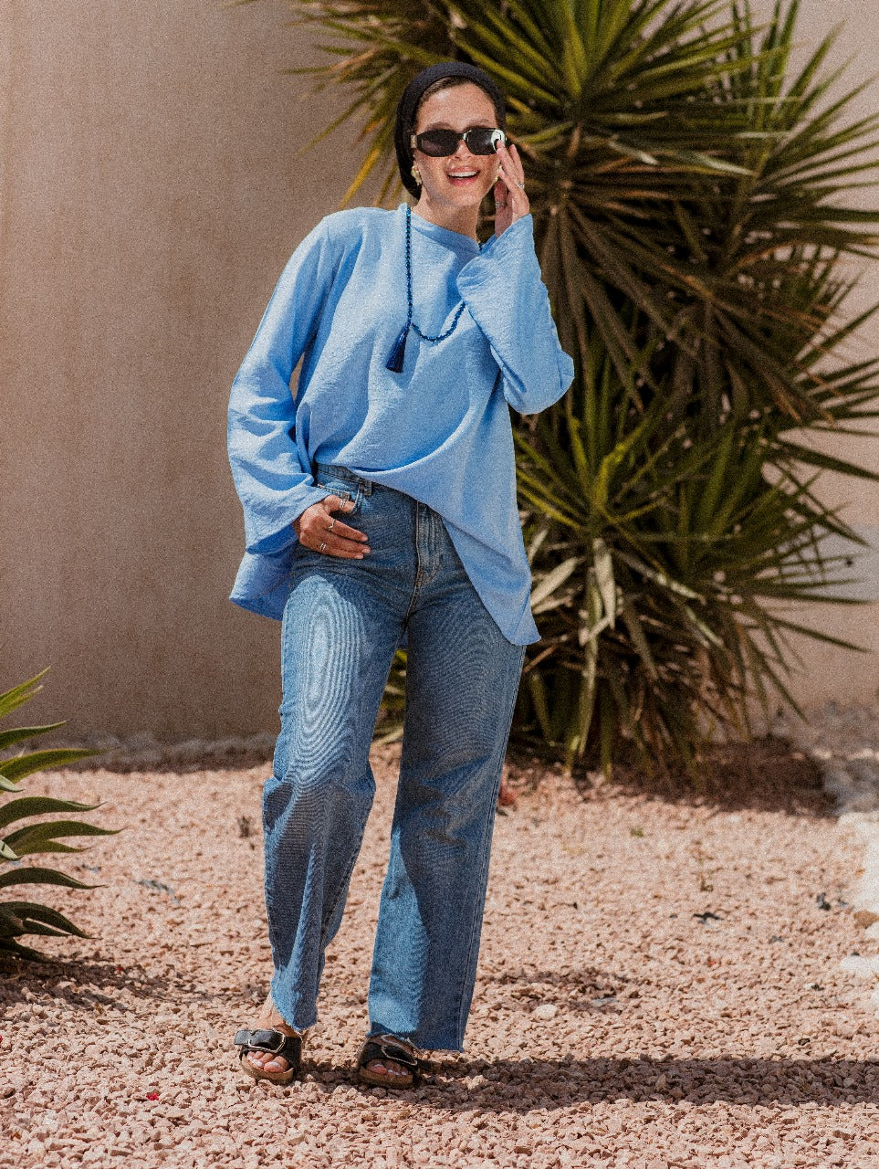 BLUE LINEN LONG SLEEVE BASIC