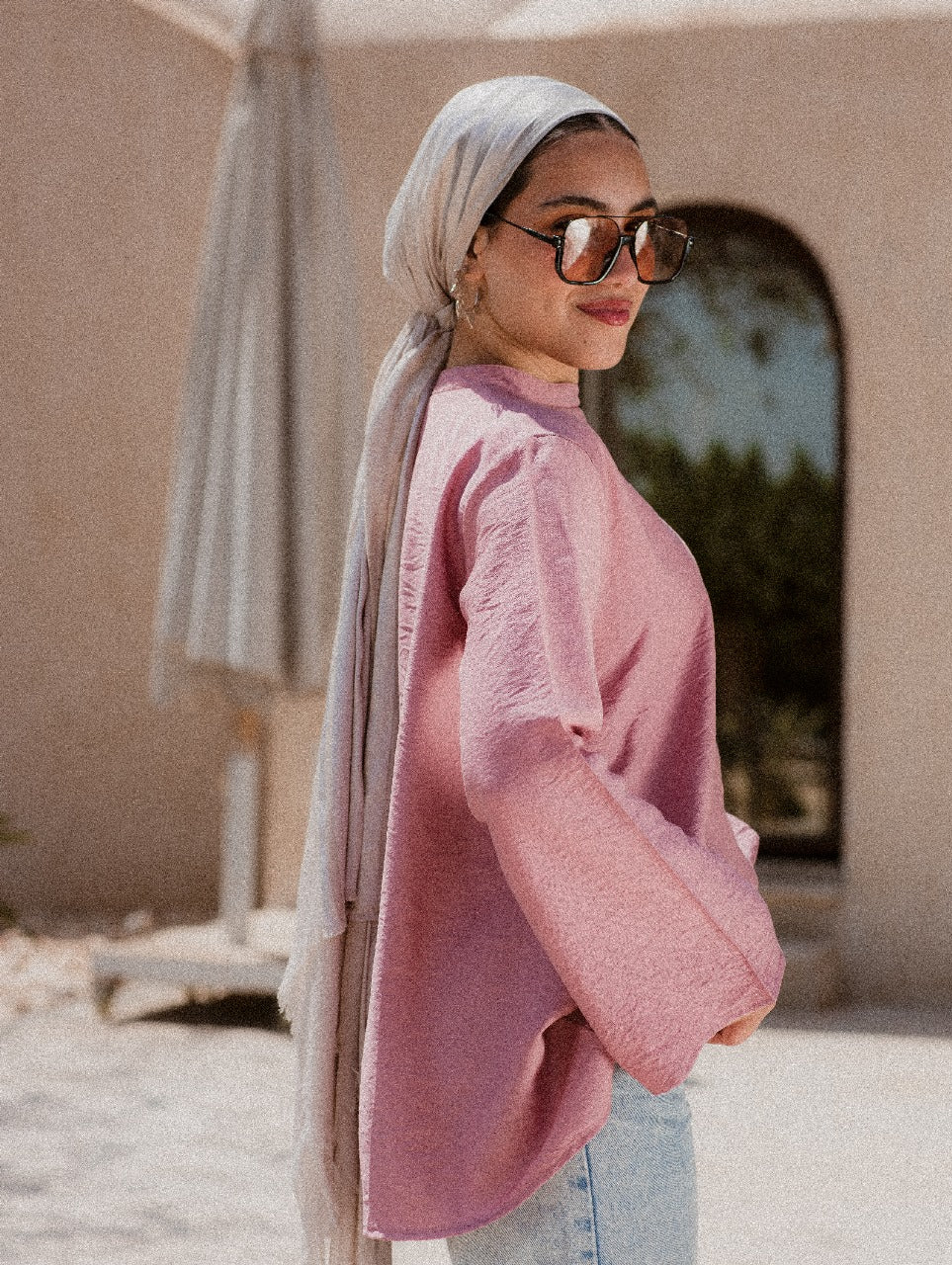 PINK LINEN LONG SLEEVE BASIC