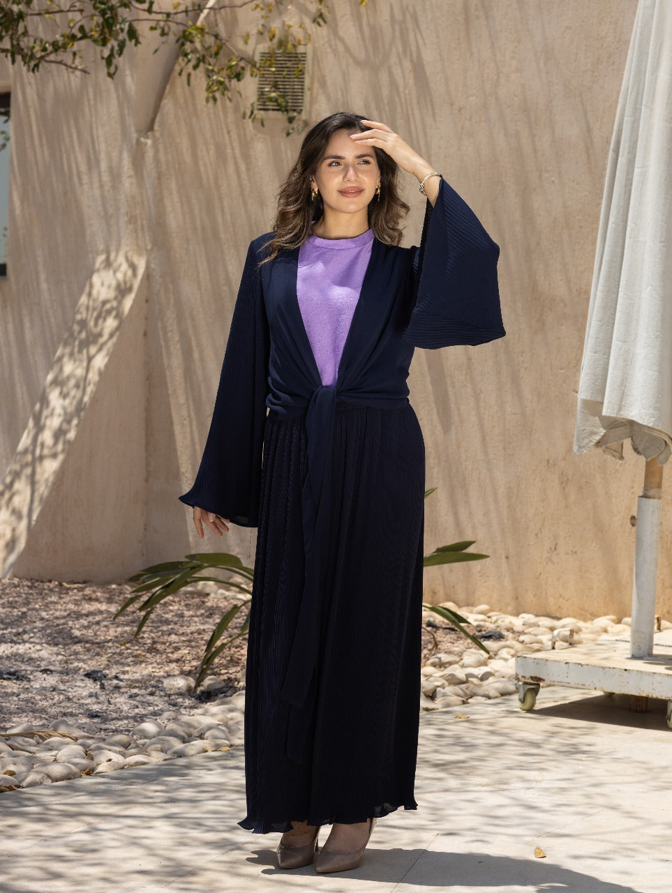 NAVY PLISSE PANTS