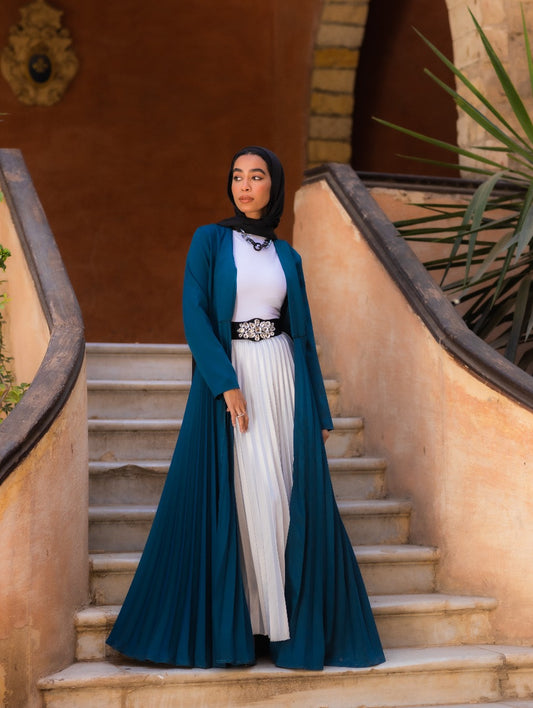 TEAL HALF PLEATED ABAYA