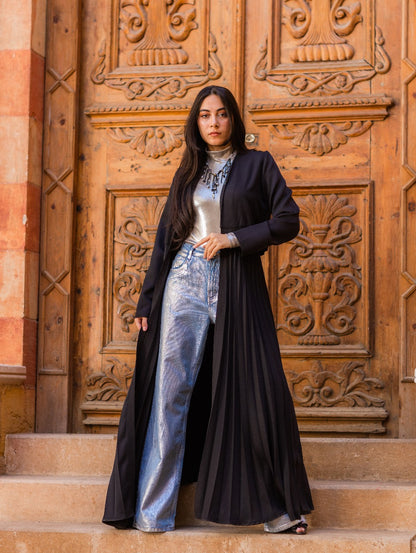 BLACK HALF PLEATED ABAYA