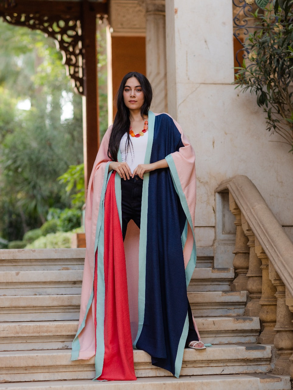 CORALxNAVY COLORBLOCK KIMONO