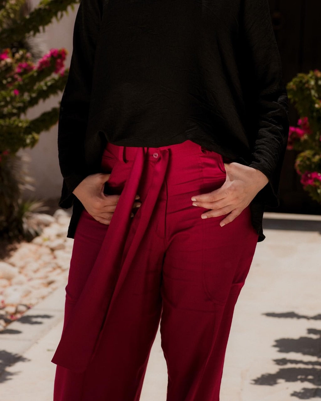 FUCHSIA SOFT LINEN BAGGY PANTS