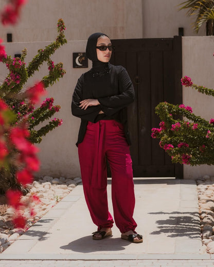 FUCHSIA SOFT LINEN BAGGY PANTS