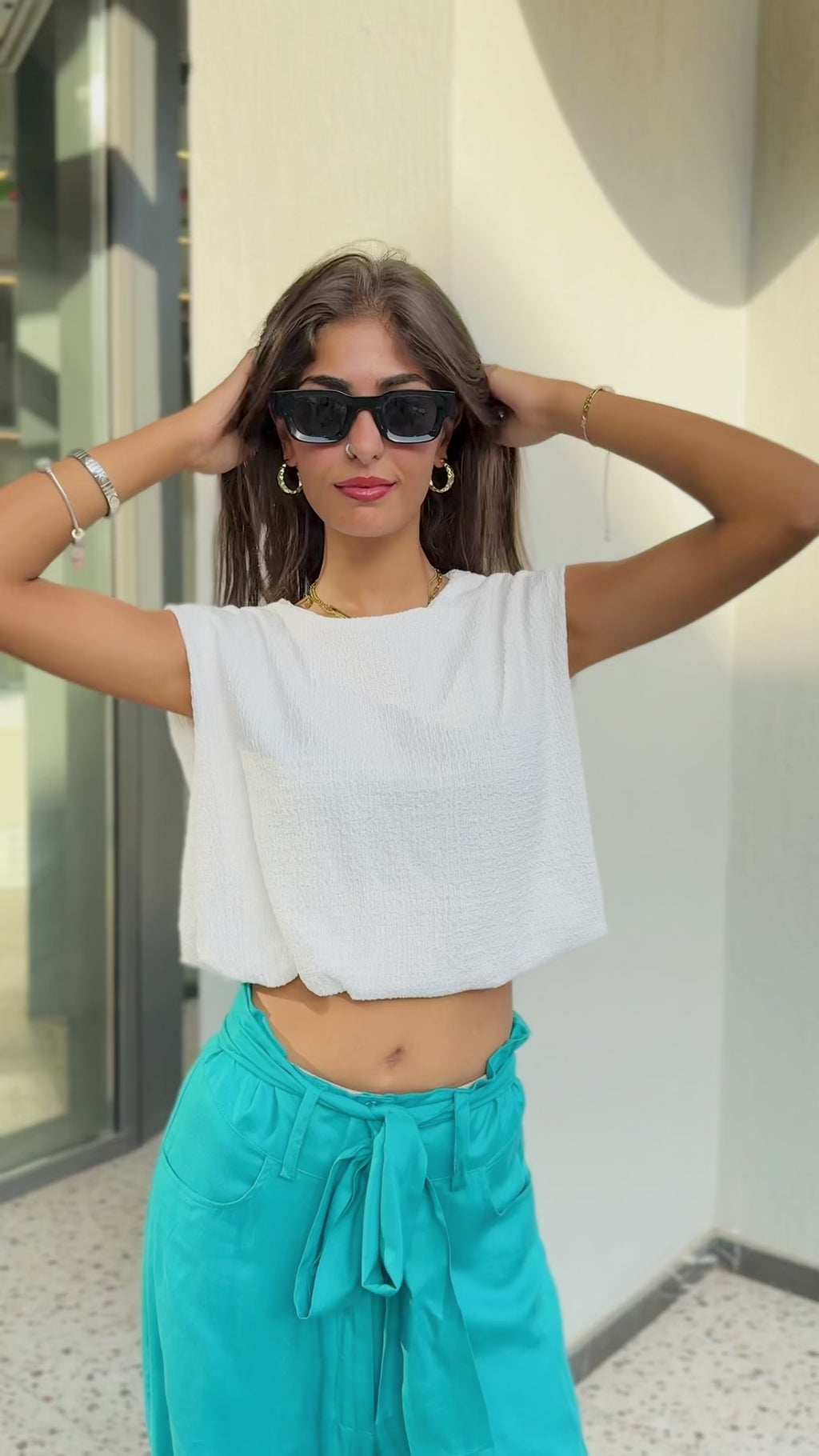 TURQUOISE SOFT LINEN BALOON PANTS